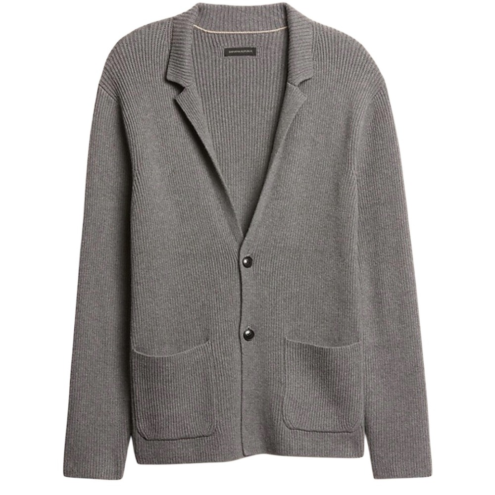 Banana Republic NWT Mens Organic Cotton Ribbed Cardigan Sweater Blazer Gray XL